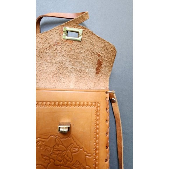 Tooled Costa Rica Coin Purse Passport Pouch Small Shoulder Leather Bag Souvenir - Picture 13 of 14